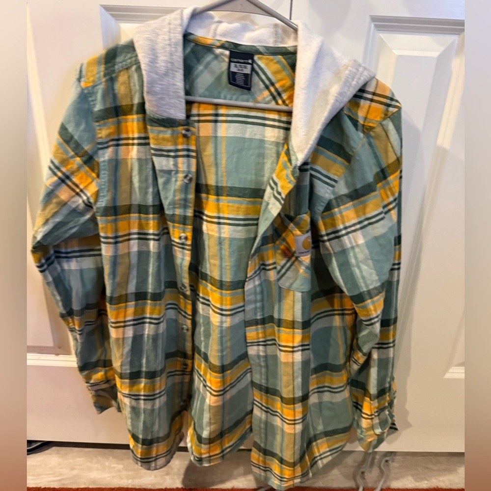 Carhartt Green and Yellow Plaid Shirt - Boys XL